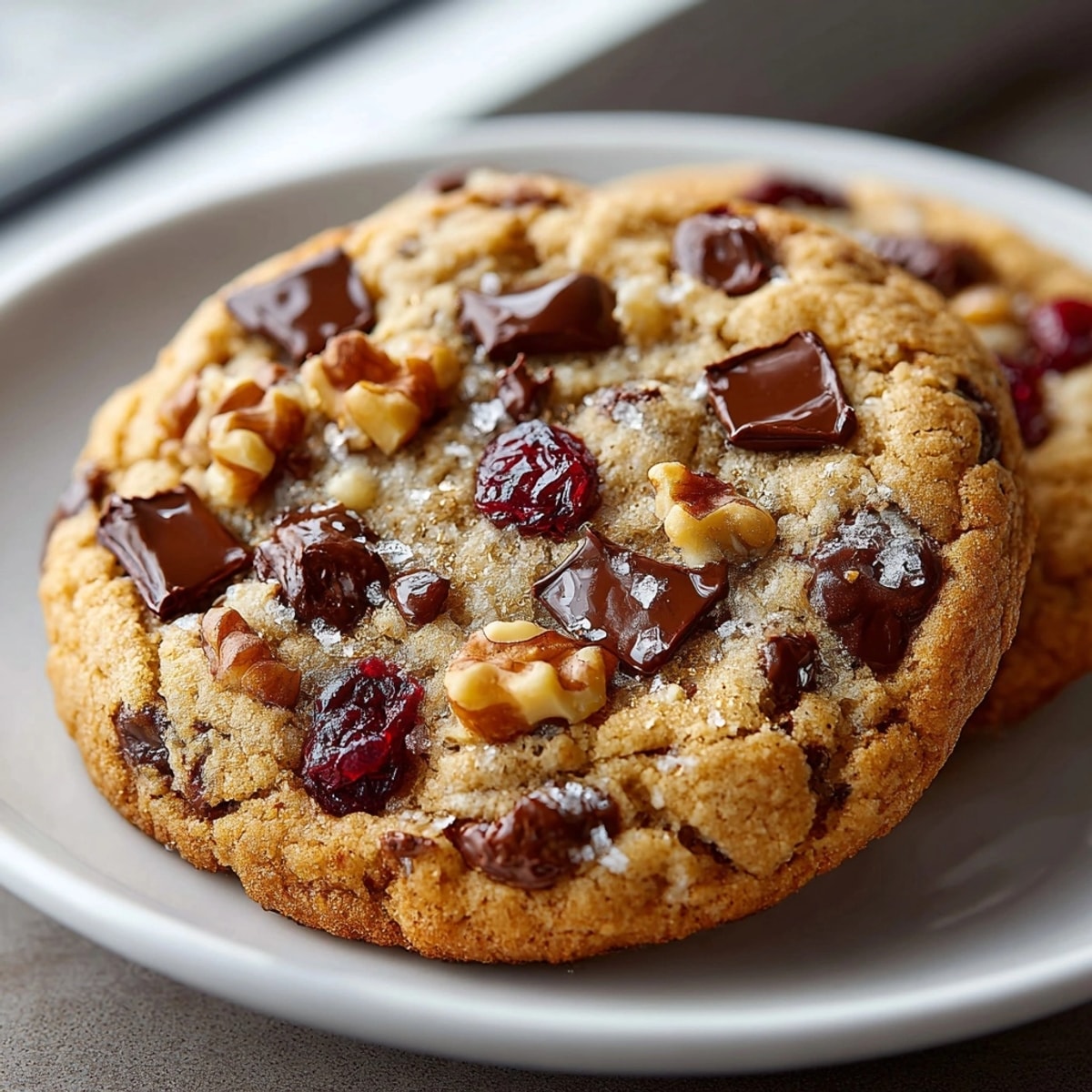 Fresh-baked one-bowl Cherry Chocolate Chip Cookies, with gooey chocolate chips and dried cherries.