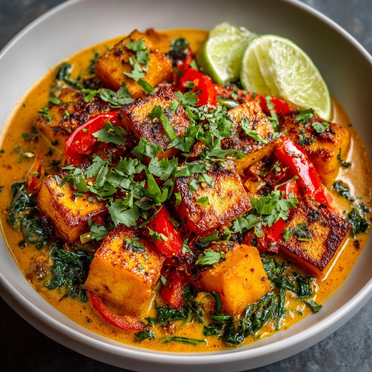 Delicious Vegan Pumpkin Curry simmering, filling the kitchen with warm, spicy autumn aromas.