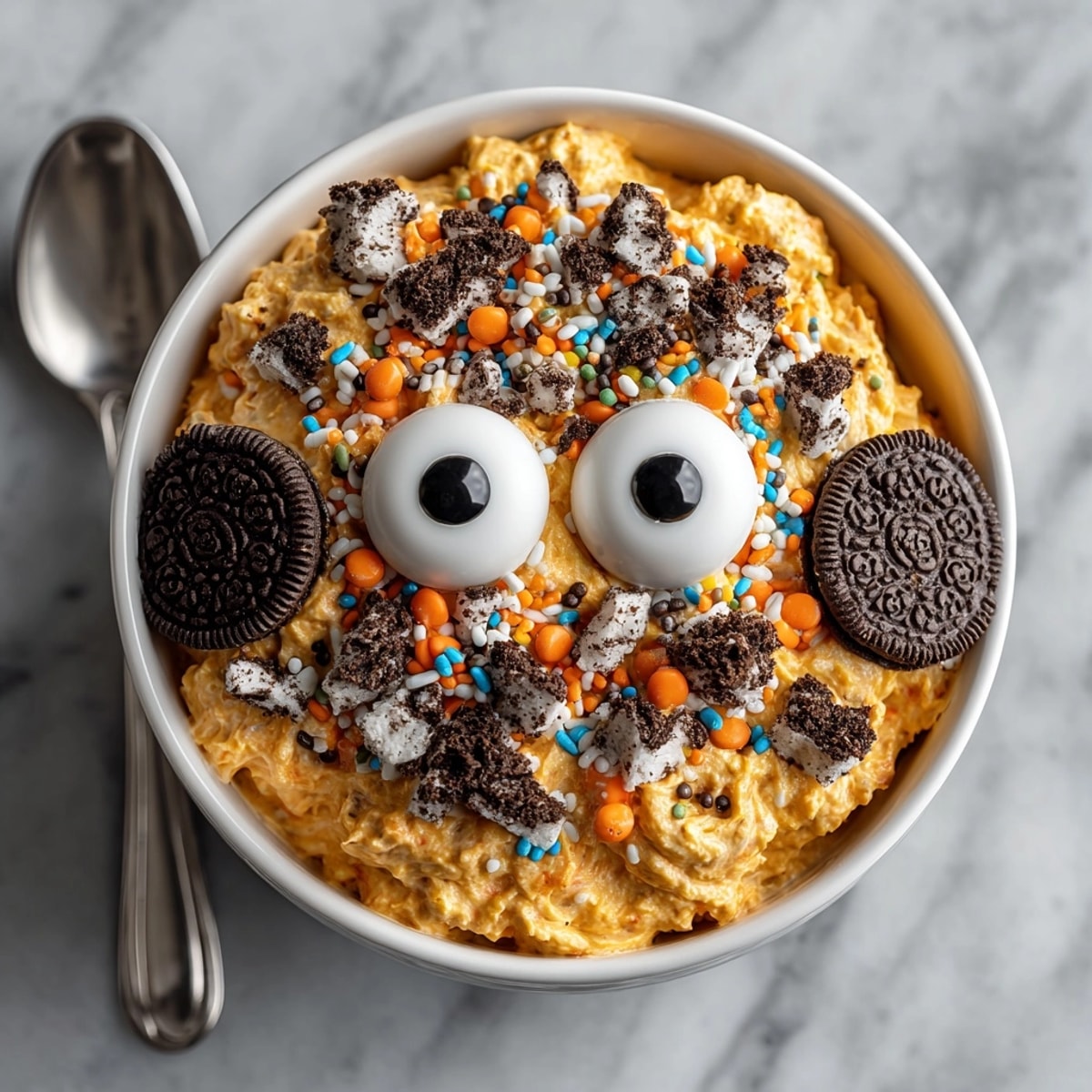 Whipping up easy, delicious Fluffy Pumpkin Spice &ldquo;Monster&rdquo; Dip for a fall dessert treat.