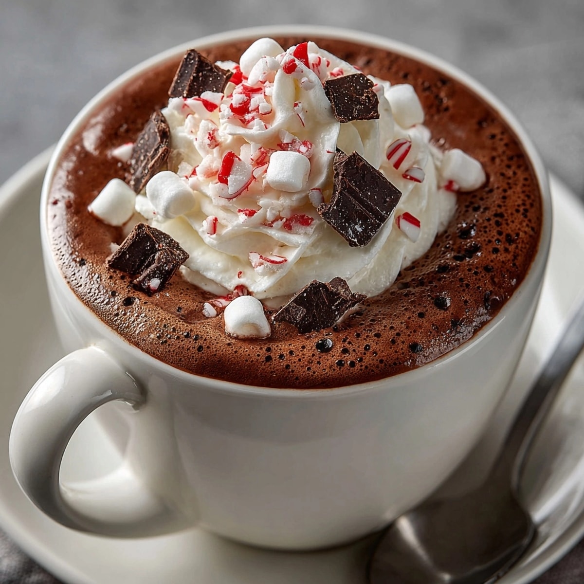 Creamy Slow Cooker Hot Chocolate warming in a crockpot, ready to serve with marshmallows.