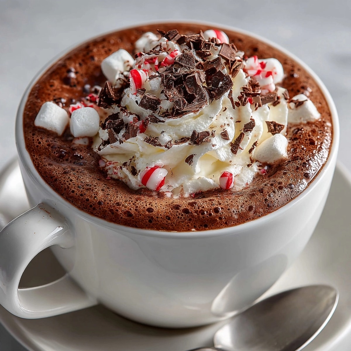 Rich Slow Cooker Hot Chocolate recipe, steaming in mugs with festive whipped cream toppings.