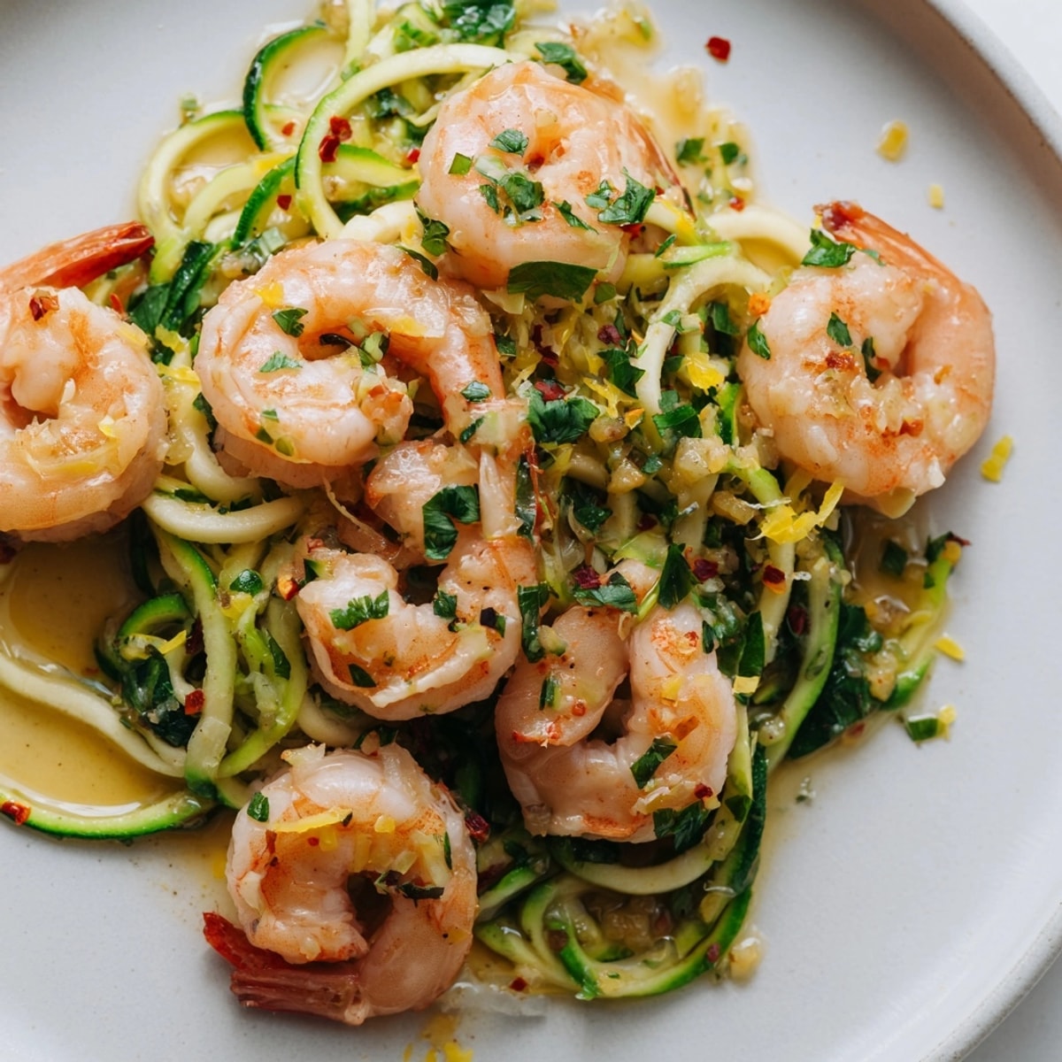 Tangy Shrimp Scampi Zucchini Noodles: a bright, quick weeknight dinner with lemon zest.
