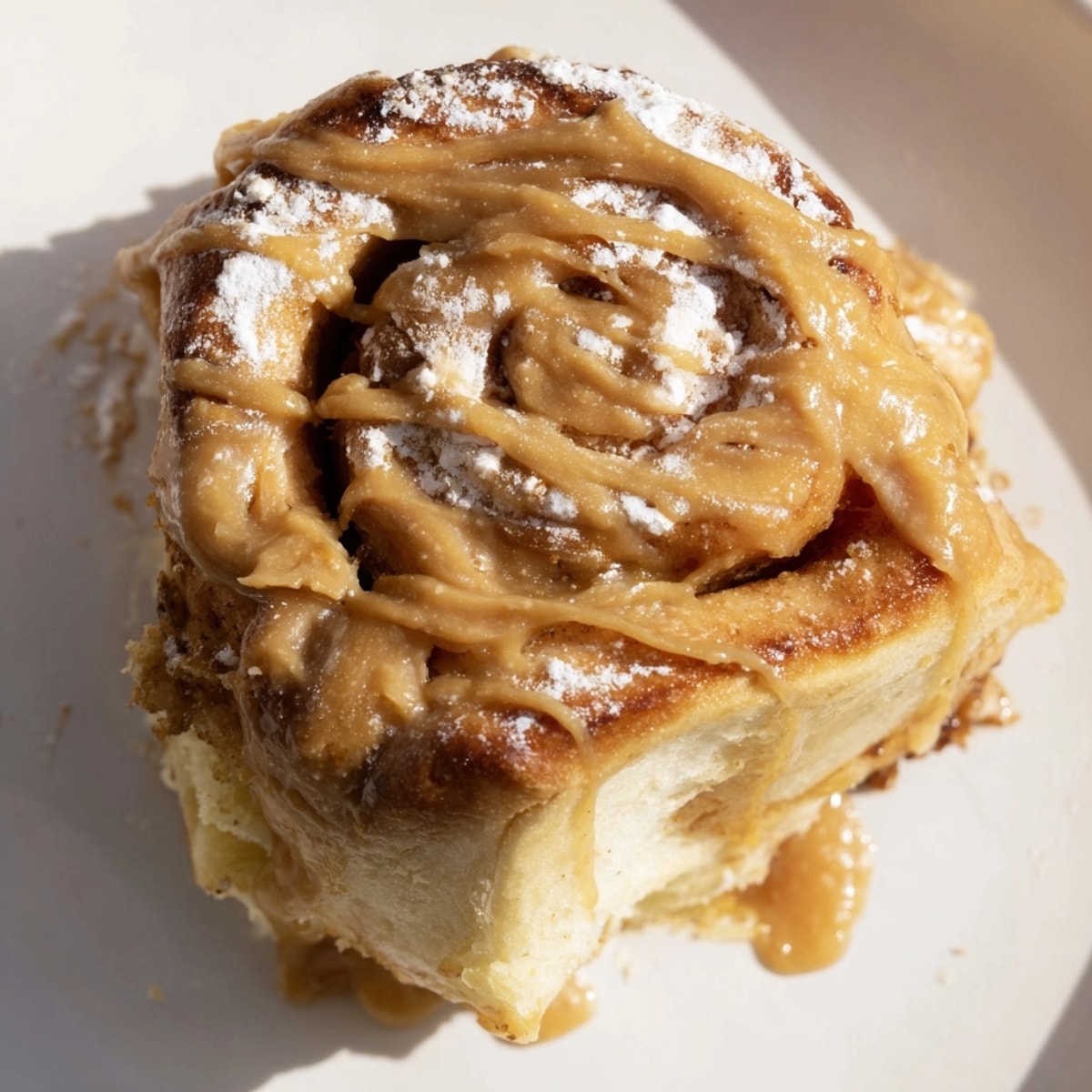 Golden brown Peanut Butter Maple Breakfast Rolls baking, ready for warm, sticky maple glaze.