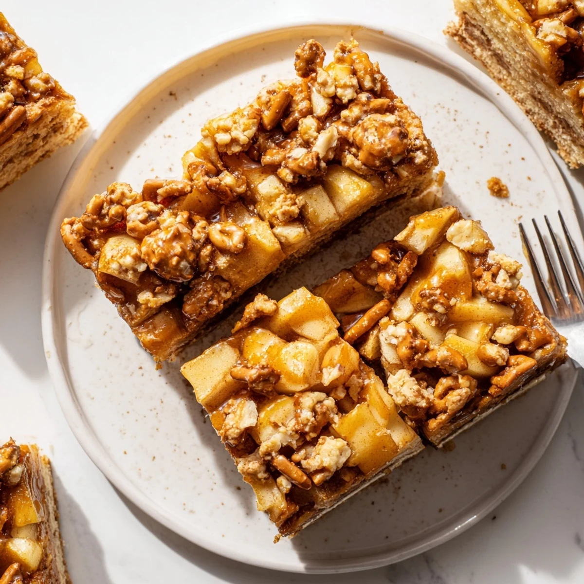 Sweet and salty caramel apple flaky pretzel biscuit bars, perfect for fall gatherings.