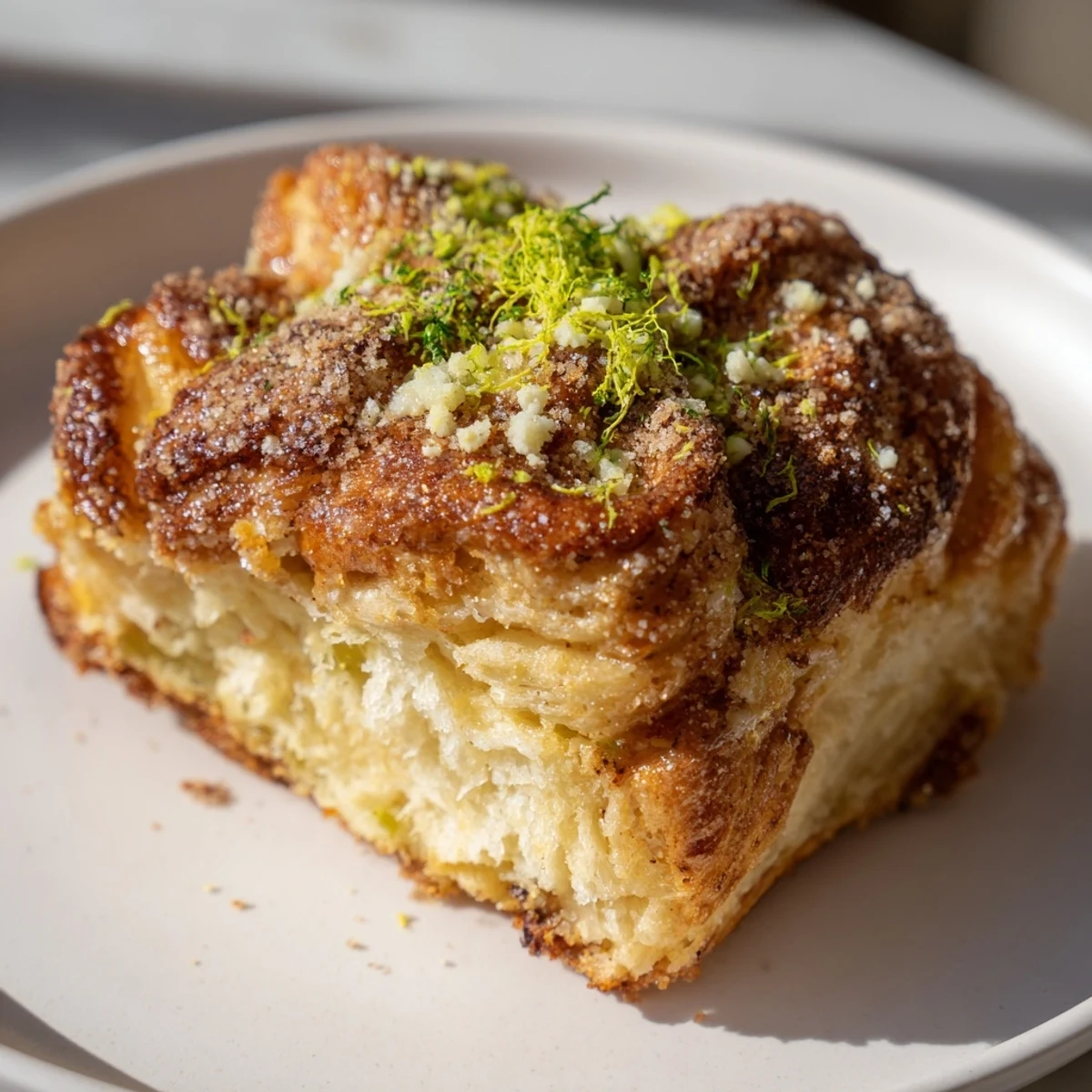 Savory Dill Pickle Buffalo Ranch Churro Cake Scones topped with warm cinnamon-sugar glaze.  