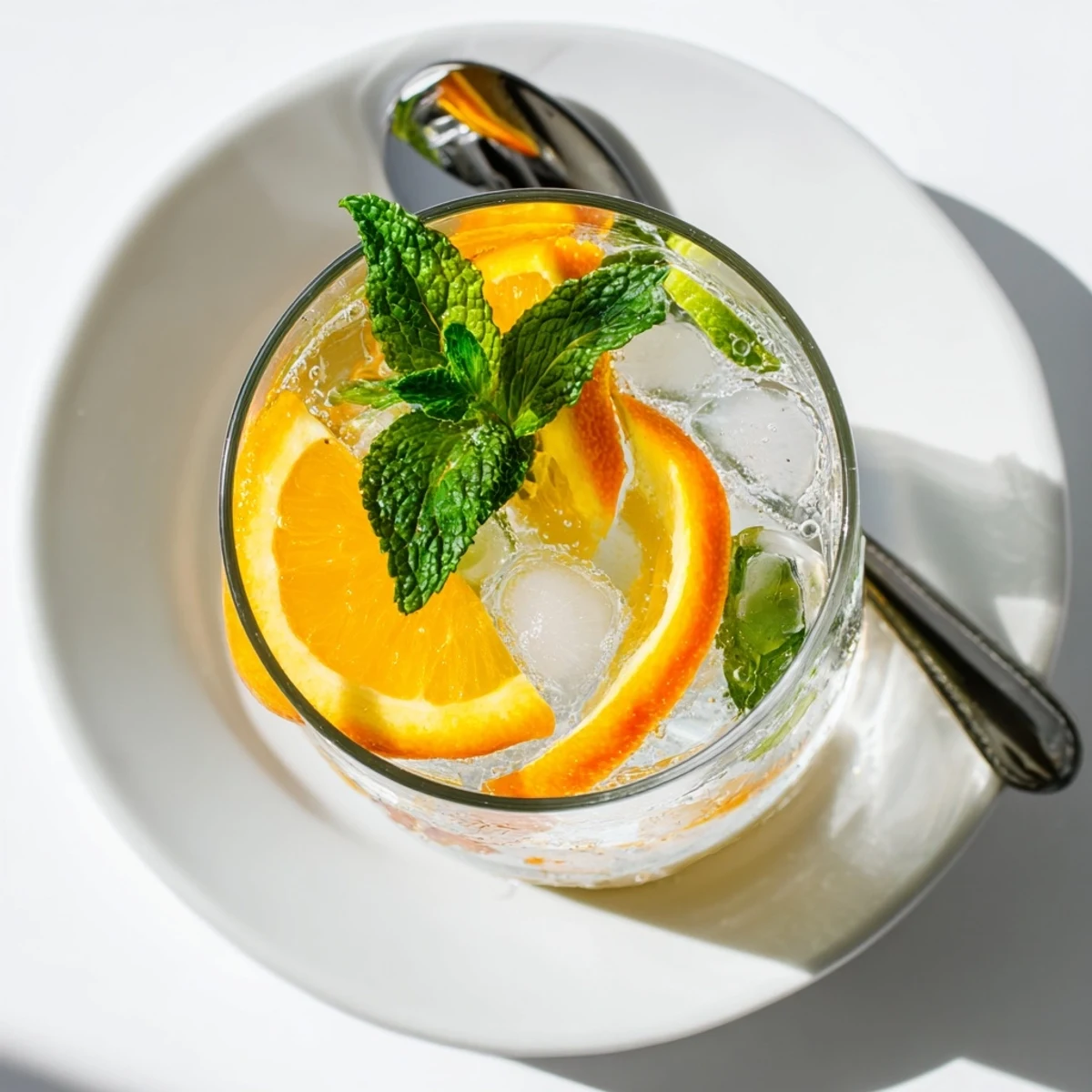 Homemade probiotic soda mocktail sparkling with citrus and fresh herbs for summer.  