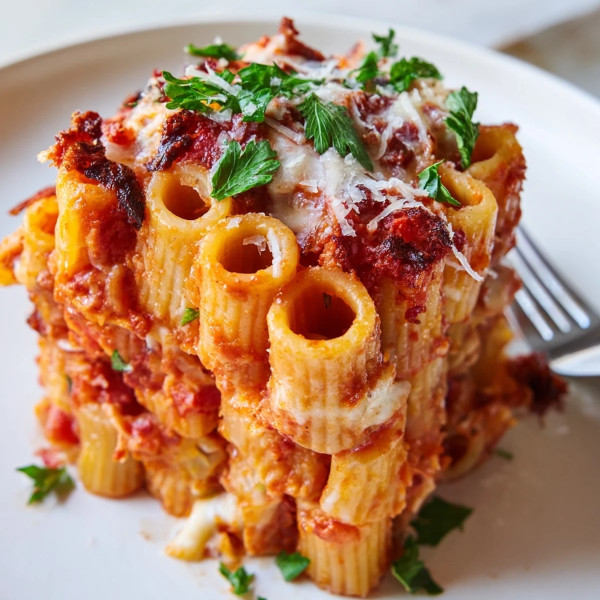 Richly filled Honeycomb Pasta Cake bursting with tomato sauce and creamy ricotta.  
