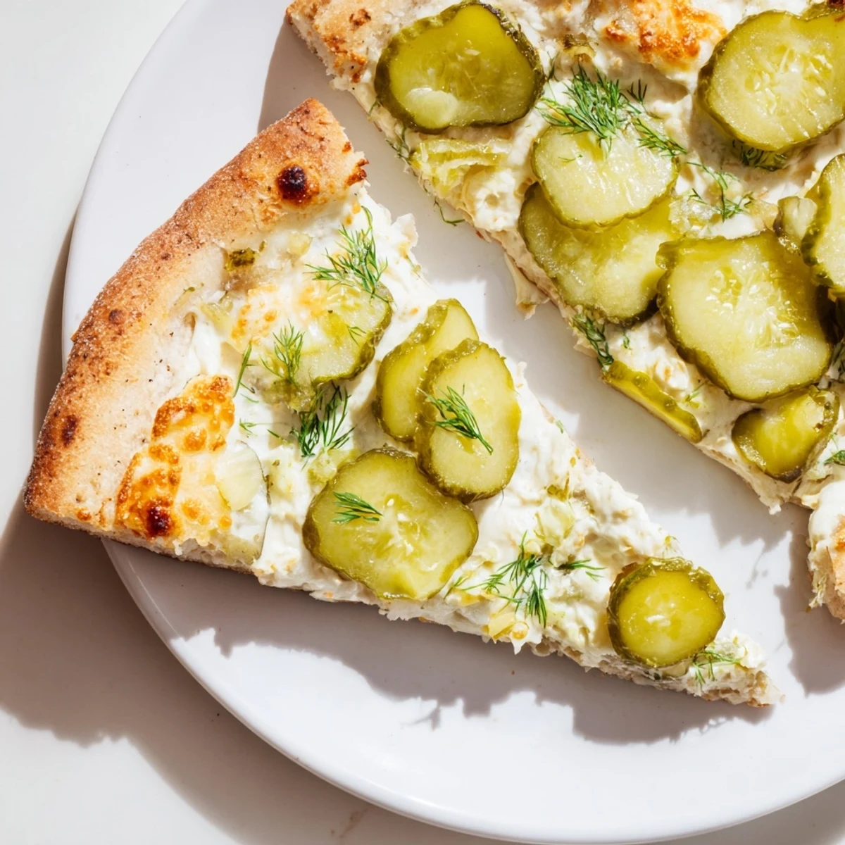 Delicious Pickle Pizza features melty mozzarella and vibrant dill, perfect for adventurous eaters.  