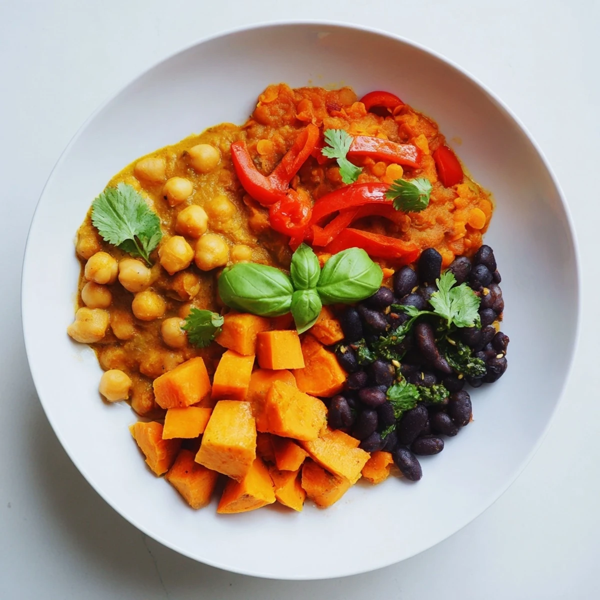 Delicious Caribbean Sweet Potato Curry garnished with fresh parsley, ideal for a hearty meal.