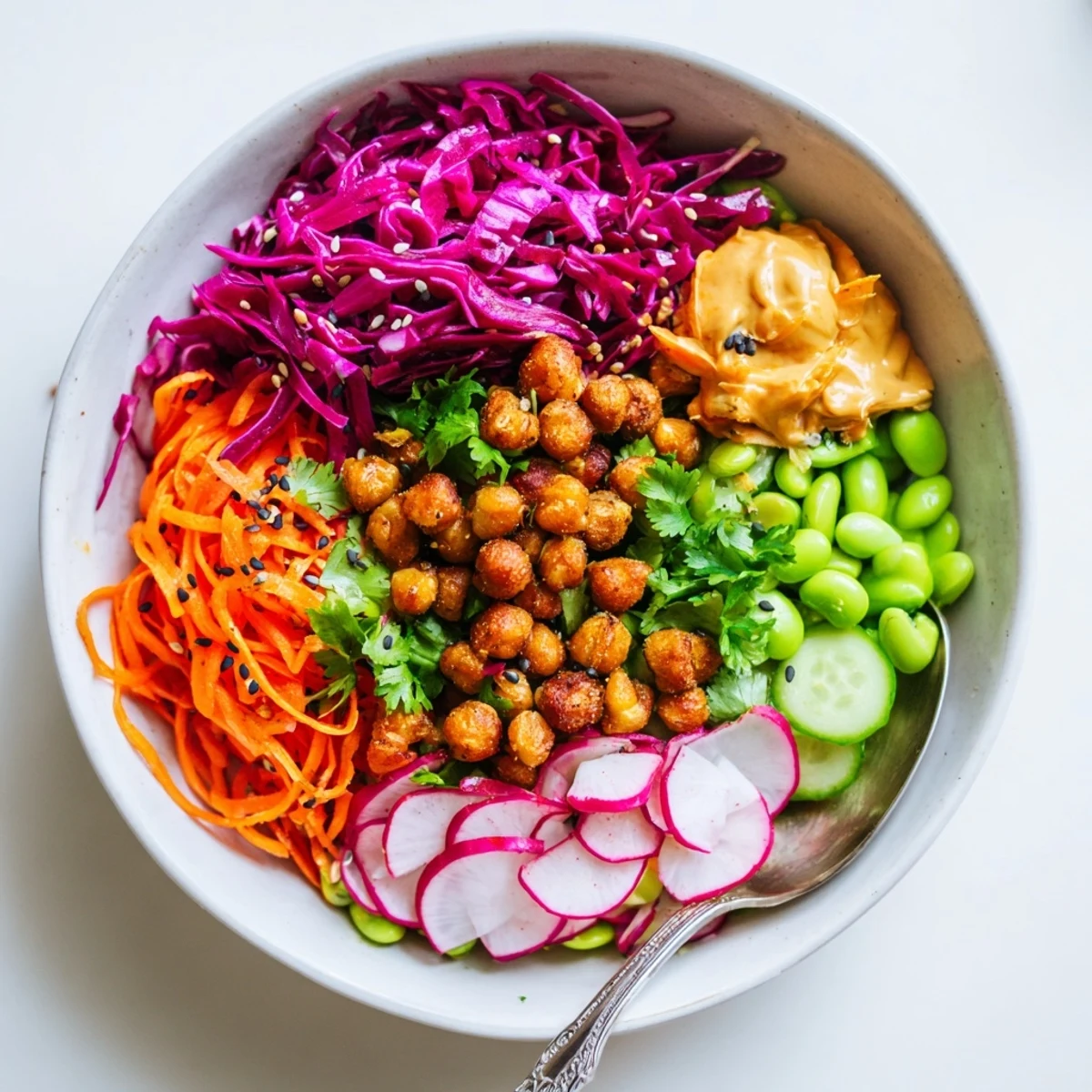 Colorful ASMR Crunch Snack Bowls loaded with vibrant veggies and crunchy toppings.  