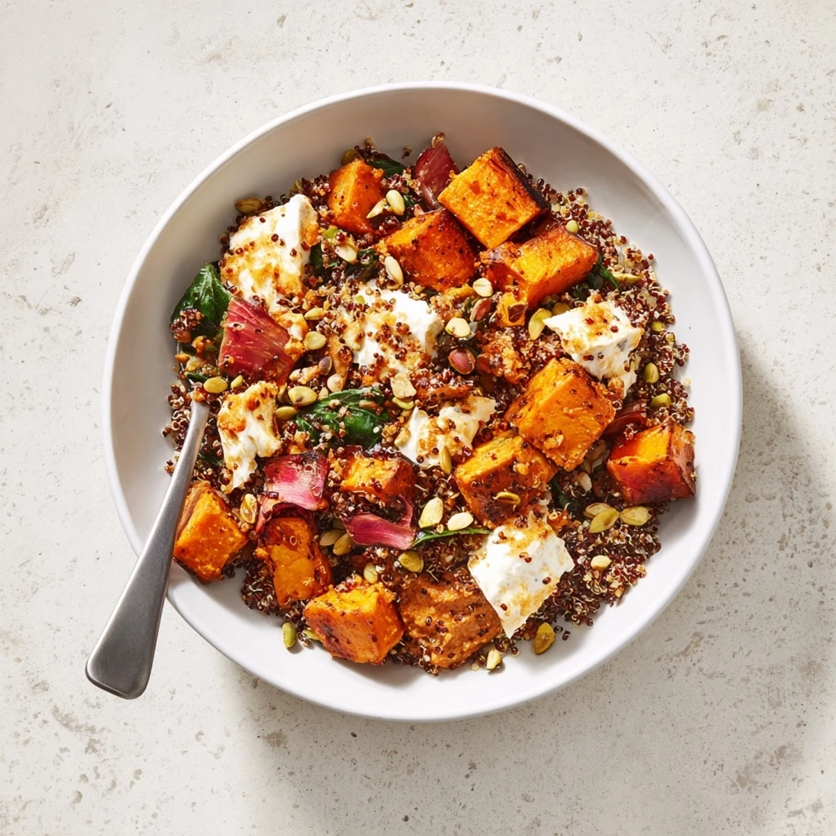 Cozy spiced winter bowls filled with roasted veggies and creamy ube-coconut purée.  