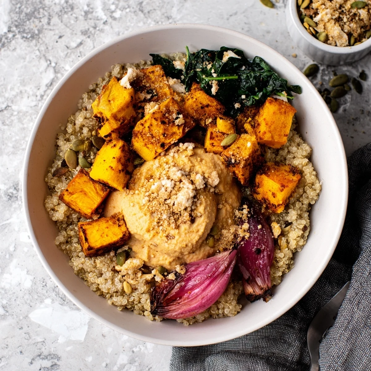 Nutrient-rich spiced winter bowls topped with fresh greens and zesty pomegranate seeds.