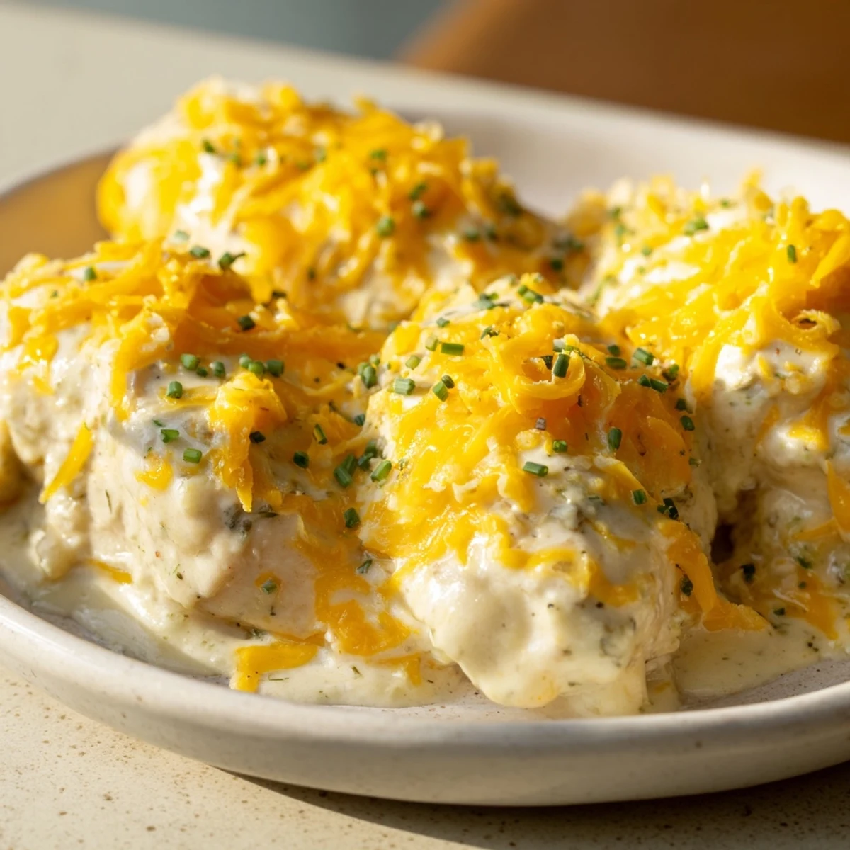 Tender chicken breasts smothered in ranch and cheddar, this Cheddar Ranch Chicken Bake is pure comfort.