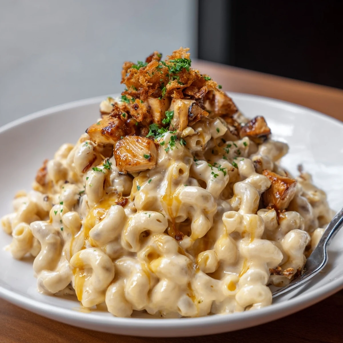 One-Pot Honey BBQ Chicken Mac and Cheese featuring creamy pasta and tender BBQ chicken.