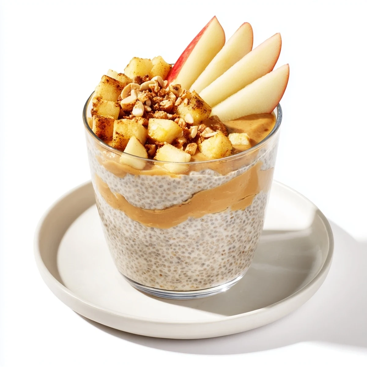 A close-up of delicious Apple-Chia Pudding with Peanut Butter, offering a perfect, healthy breakfast or snack option.