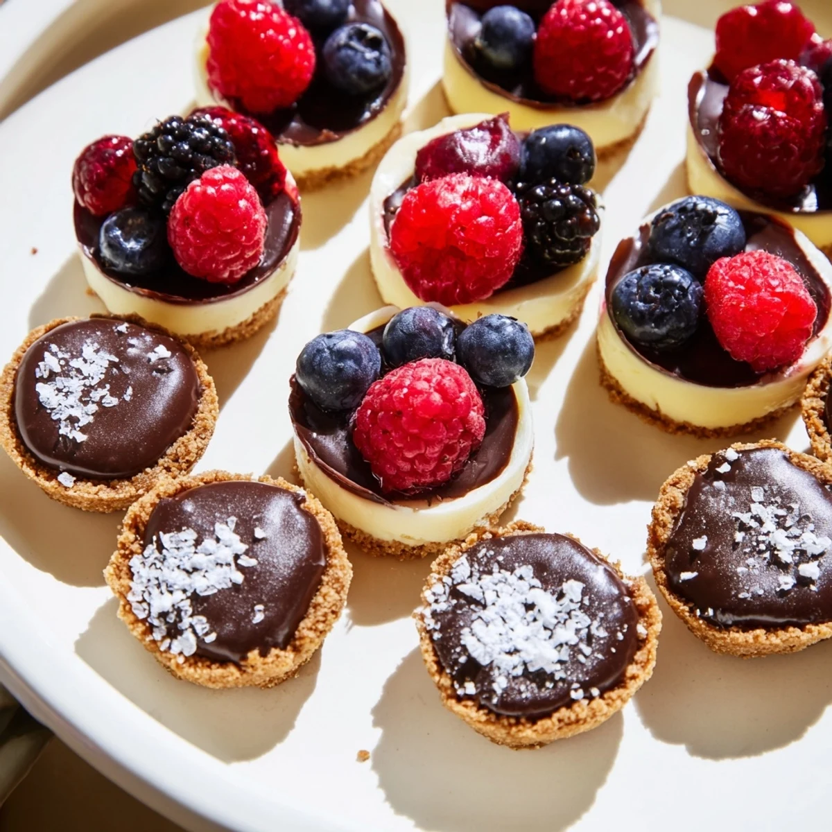 A plate of beautiful Mini Dessert Bites Trio, with varied fillings ready to enjoy.