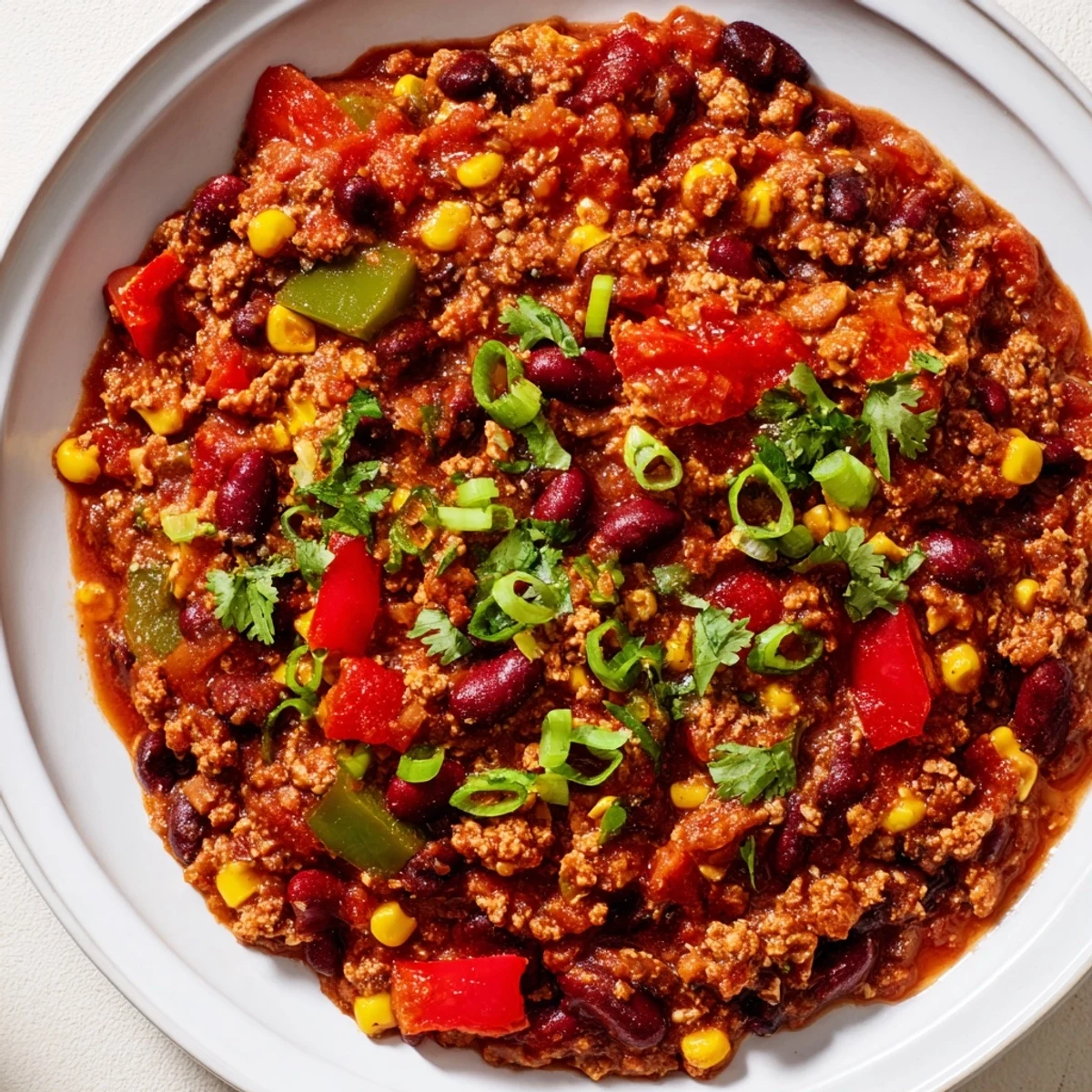 Steaming veggie chili, a vibrant mix of beans and vegetables, ready to be served hot.