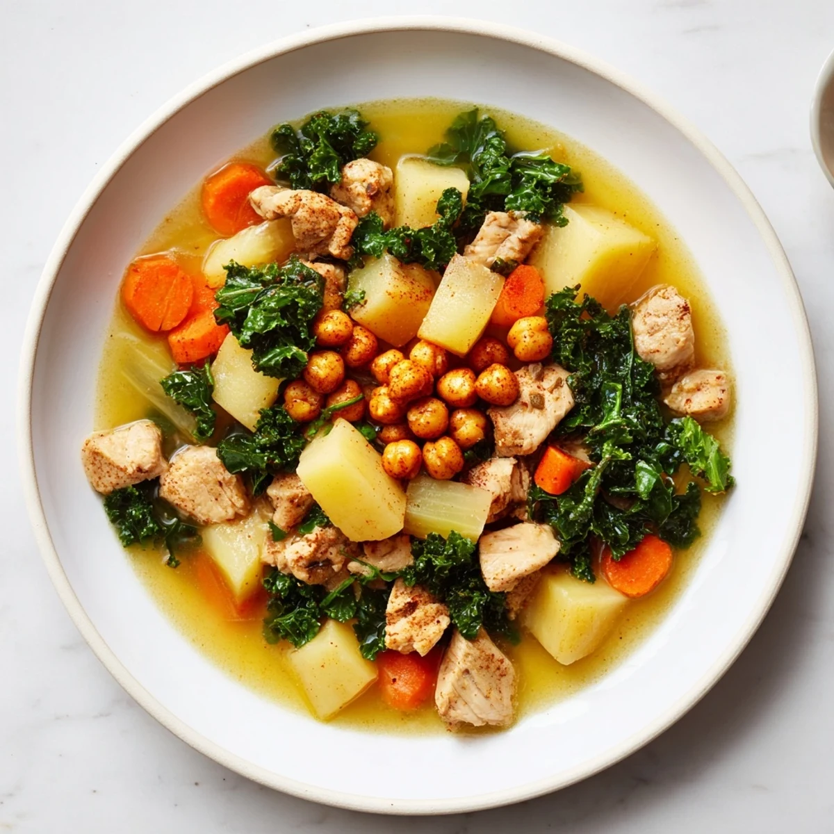Chicken Kale Soup Crispy Chickpeas