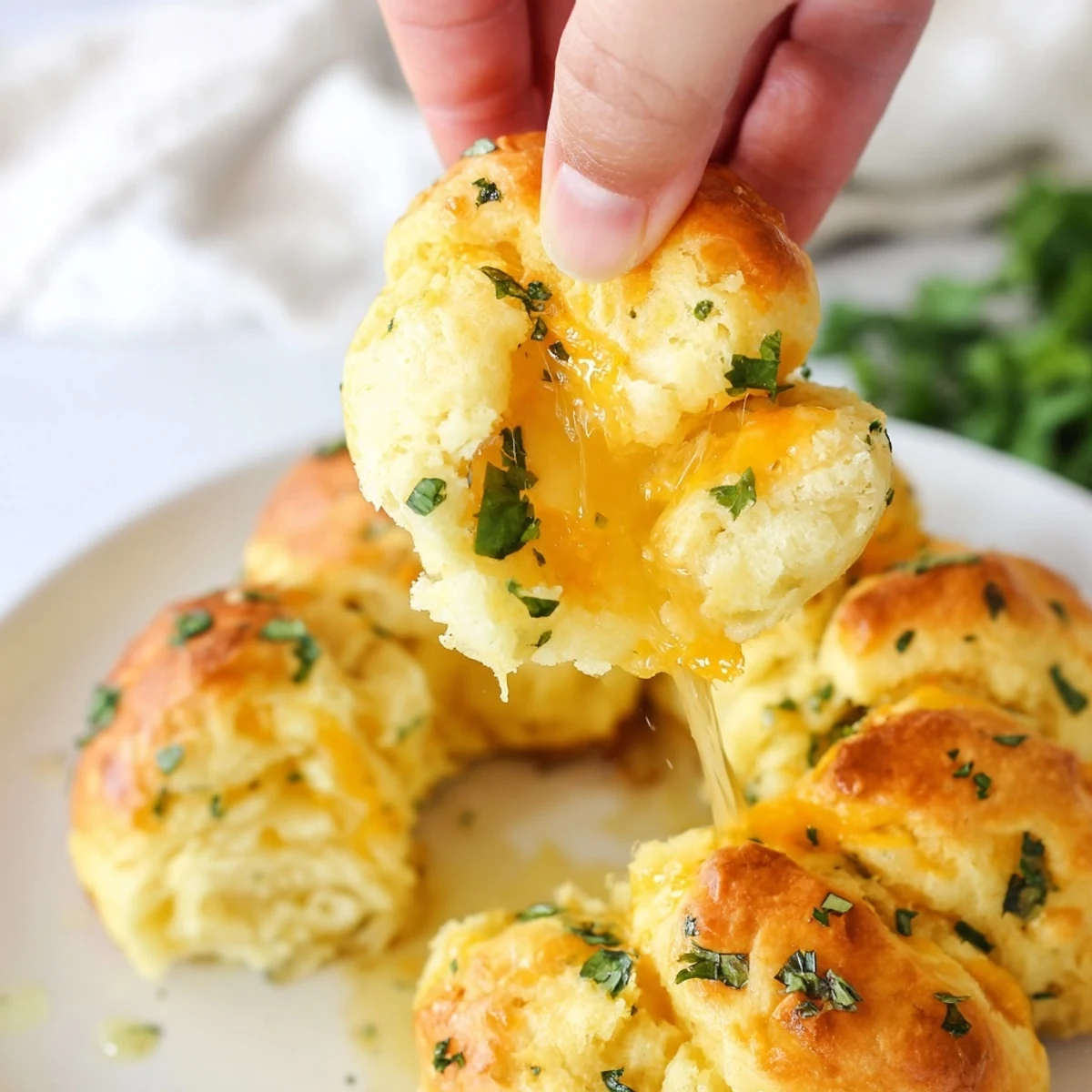 Freshly baked Mini Cheddar Bay Biscuit Pull-Apart with melted butter, perfect for a flavorful appetizer.