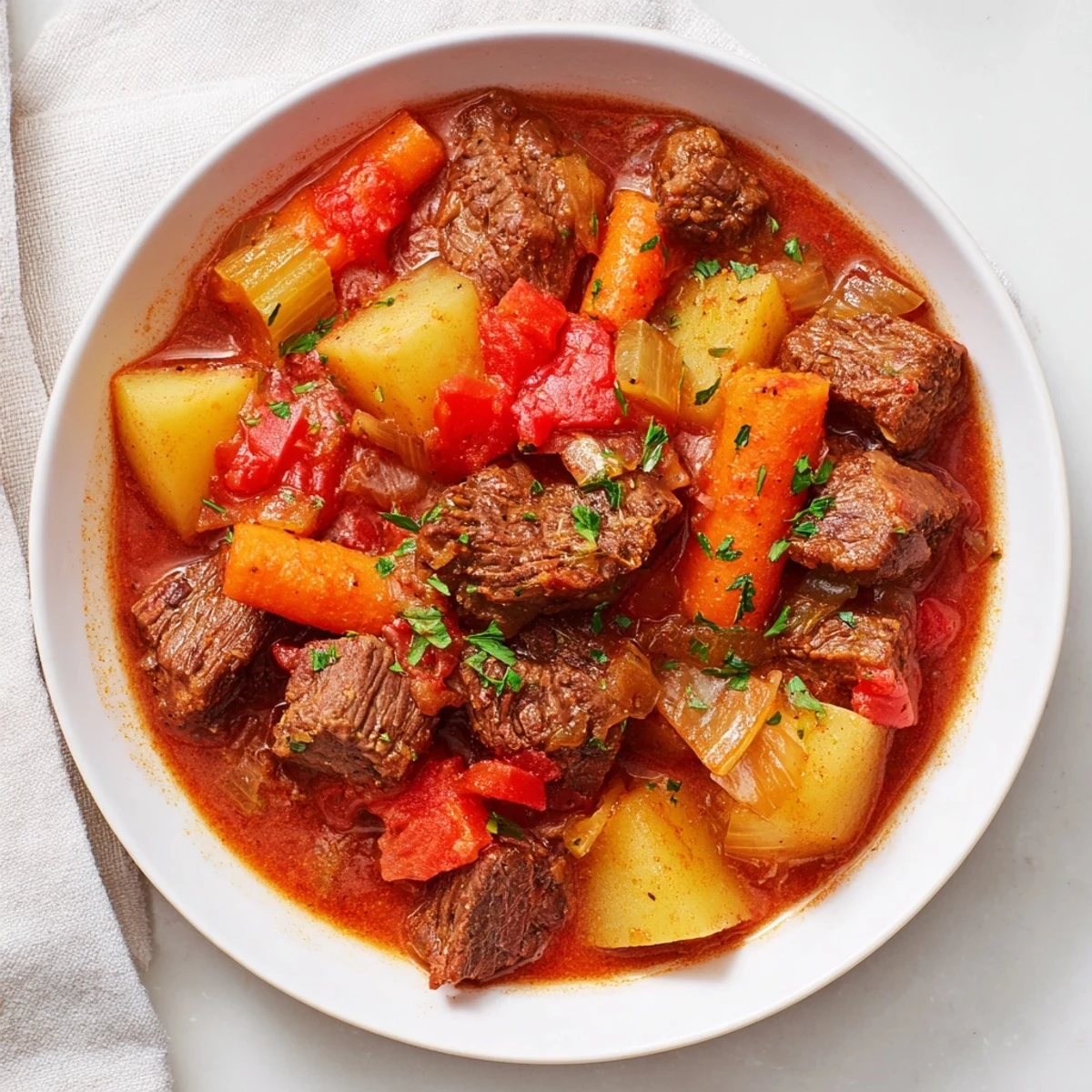 Steaming Instant Pot beef stew, full of tender meat and hearty root vegetables, ready to serve.