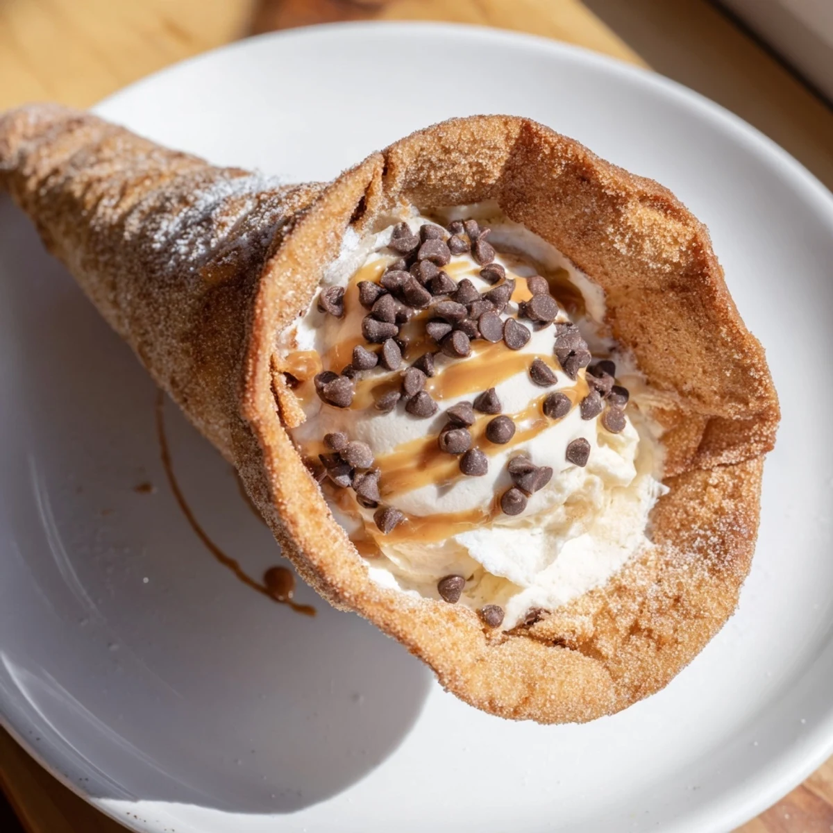 These Quick Churro Cheesecake Cones showcase golden, cinnamon-sugar tortillas filled with fluffy cheesecake and rich caramel drizzle.