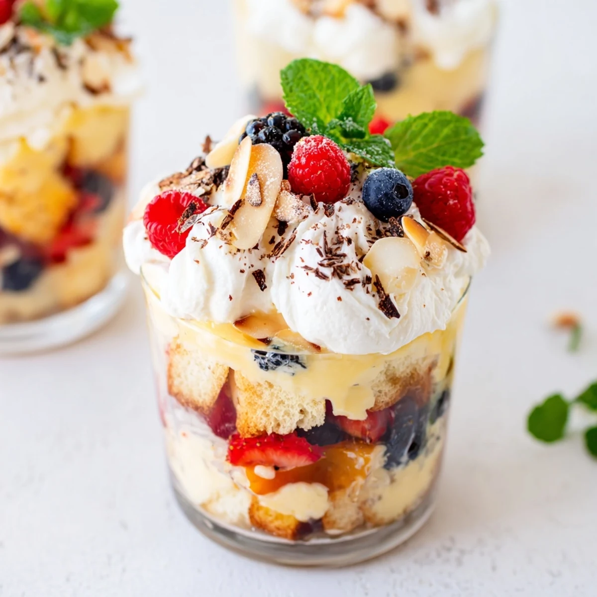 Vibrant image: A close-up of beautifully layered Simplified Christmas Trifle Cups, perfect for a festive dessert.