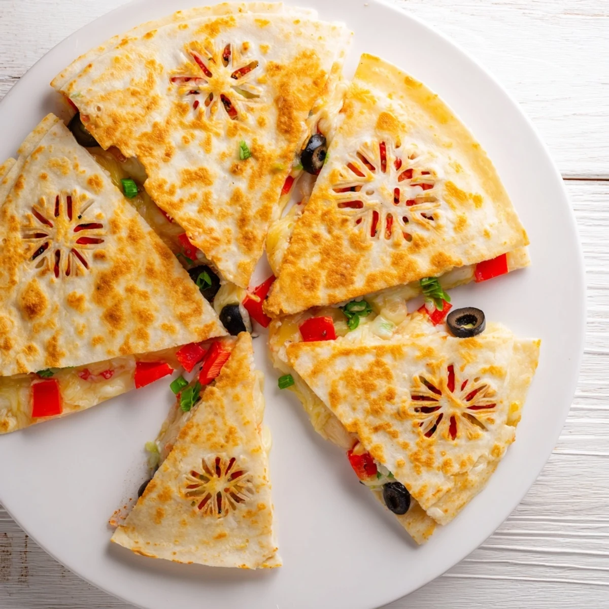 Express Snowflake Quesadillas, a golden, melty cheese delight with crisp snowflake tortilla tops.