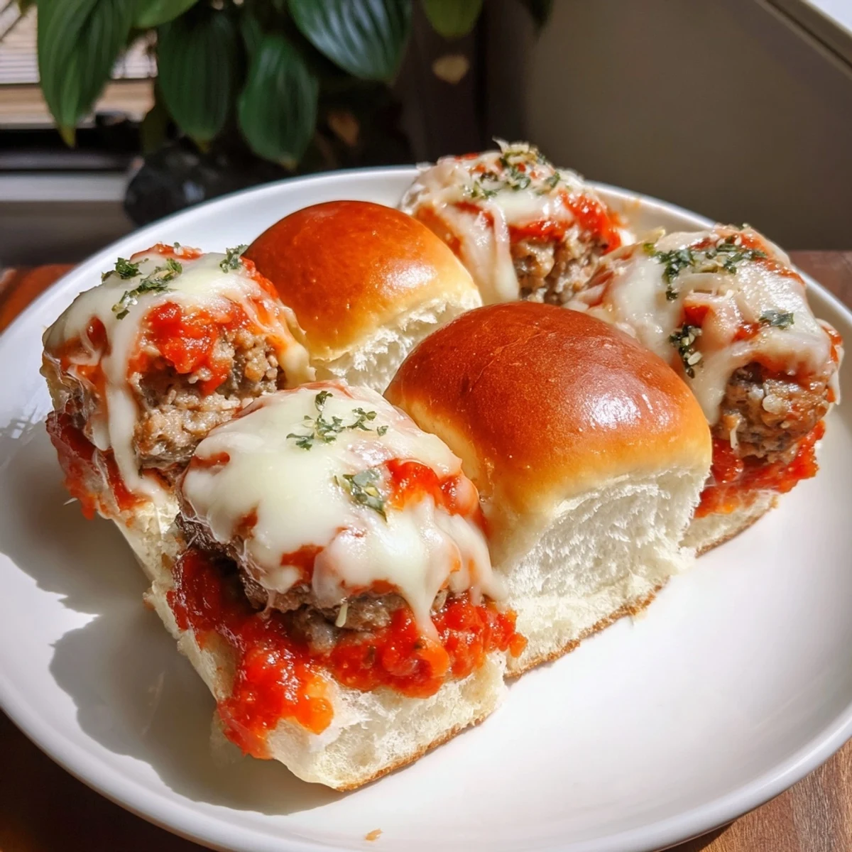 Juicy Easy Christmas Meatball Sliders with melted cheese, a flavorful holiday appetizer ready for serving.