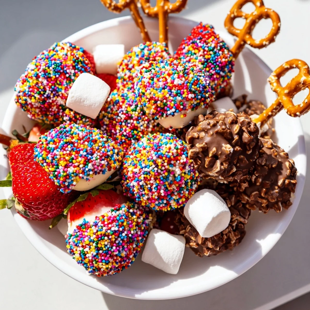 Vibrant Rainbow Sprinkle Party Board, overflowing with dipped treats and colorful sprinkles, perfect for sharing.