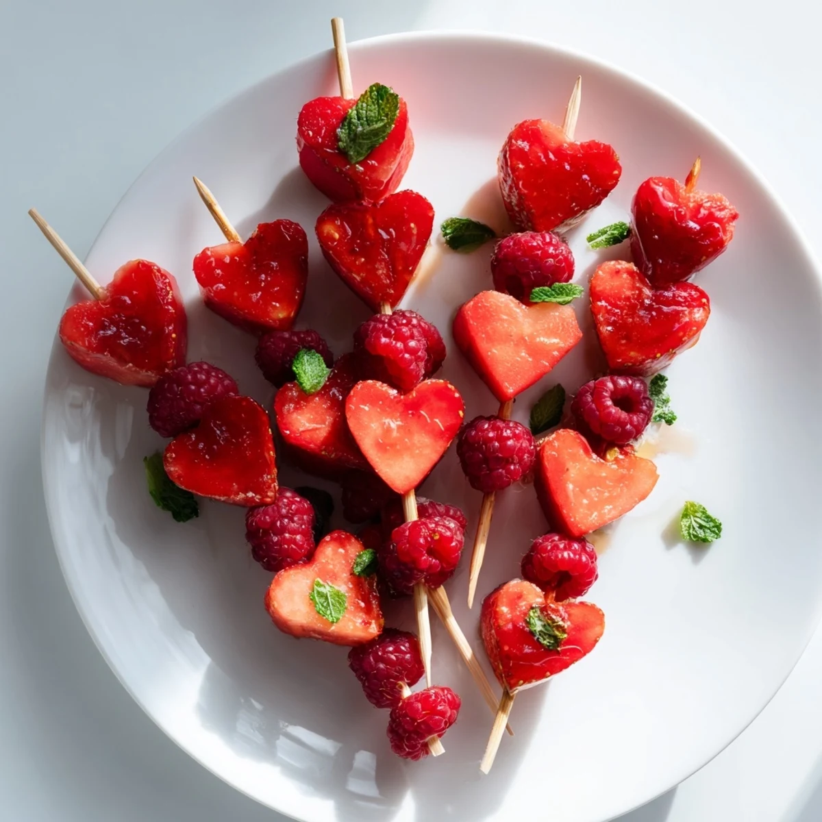 Skewered red heart fruit, a delicious and easy vegan dessert, perfect for any celebration.