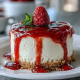 Decadent no-bake cheesecake with sweet raspberry sauce, a perfect dessert.