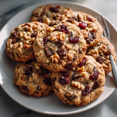 A stack of warm, homemade Cherry Chocolate Chip Cookies ready to be devoured, still slightly soft.