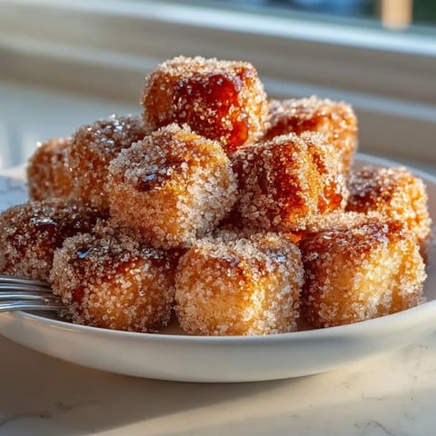 Crispy air fryer churro bites coated in buttery cinnamon sugar, perfect for dessert lovers.