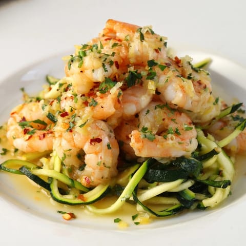 Sizzling Shrimp Scampi Zucchini Noodles, fragrant with garlic, ready to serve in minutes!