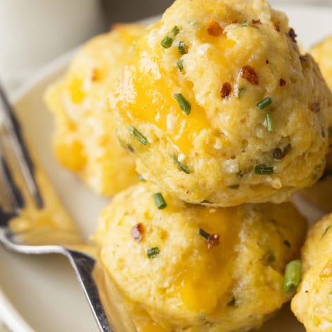 Savory Cheesy Jalapeño Chili Garlic Biscuit Muffin Balls, perfect for snacks or breakfast treats.  