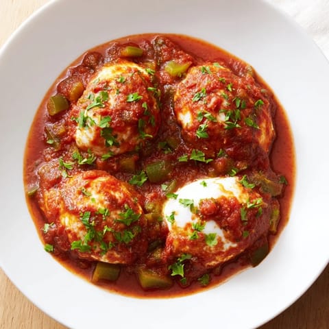 Delicious Shakshuka, a vibrant skillet dish, ready to be served with crusty bread for a flavorful brunch.