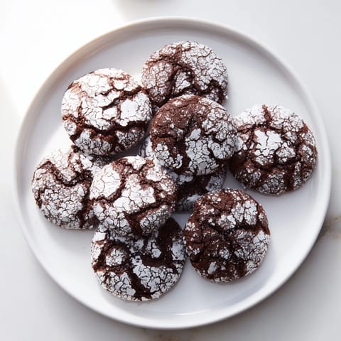 Chewy-centered Chocolate Crinkle Cookies with a beautiful, snow-dusted exterior, perfect for any dessert platter.