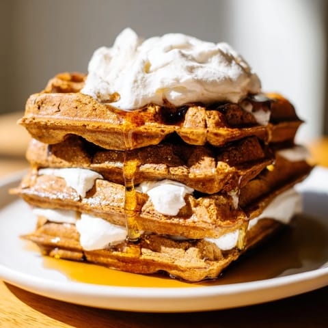 Fluffy Gingerbread Waffle Stacks