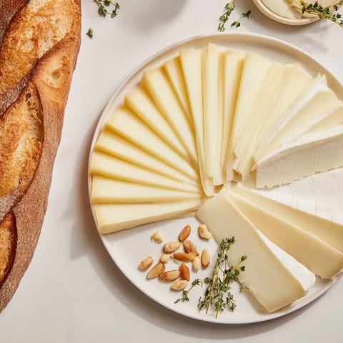 Image shows a beautifully arranged French Bistro Elegance Board with artisan cheeses and olives, ready to enjoy.