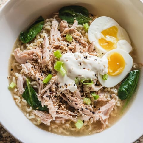 Steaming bowls of chicken ramen, drizzled with Kewpie mayo, garnished with nori and sesame seeds.