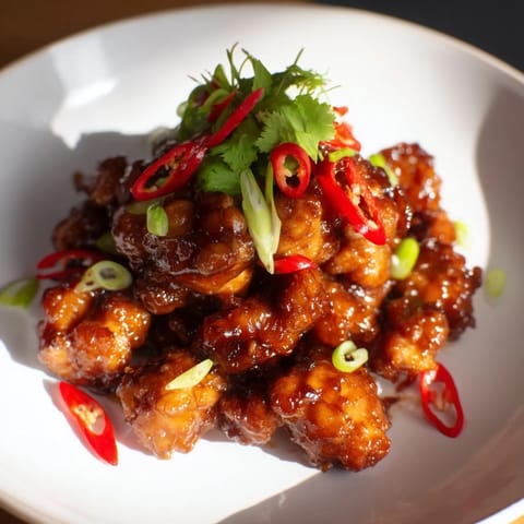 Steaming plate of Vietnamese Caramel Chicken, garnished with fresh herbs and a chili kick for flavor.