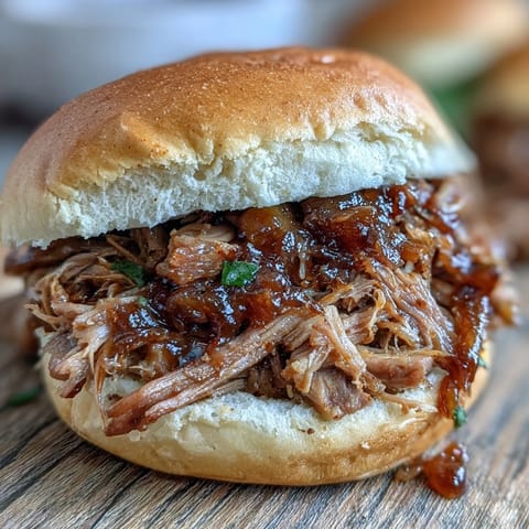 Tender shredded pork soaked in sweet applesauce and apple cider filling the slow cooker.