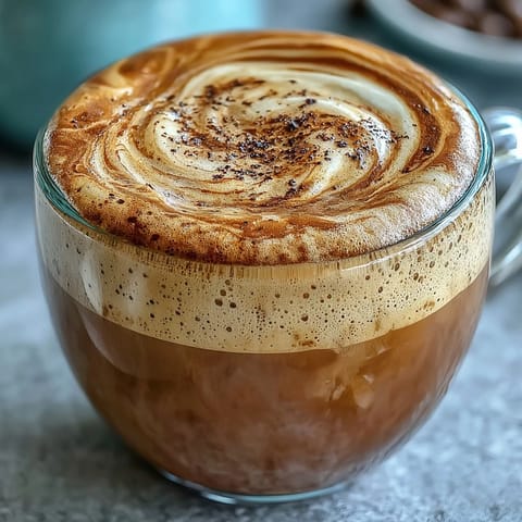 Steaming cup of Hojicha Cappuccino with frothy milk foam and roasted tea aroma, served alongside a light pastry.