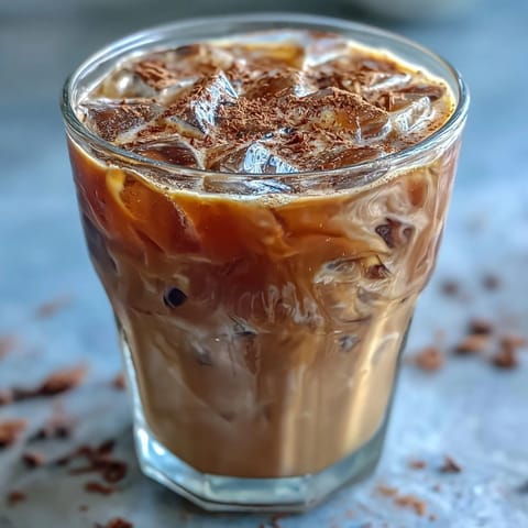 Two refreshing glasses of Iced Hojicha with Cinnamon, paired with shortbread cookies on a wooden table.