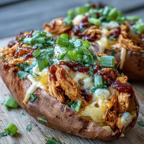 Perfectly roasted sweet potatoes overflowing with saucy honey BBQ chicken and melted cheddar cheese.