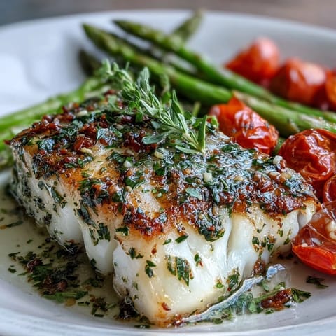 2. Juicy cherry tomatoes and crisp asparagus roasted alongside flaky cod fillets, all infused with zesty lemon, garlic, and fresh herbs for a healthy Mediterranean-inspired dinner.  