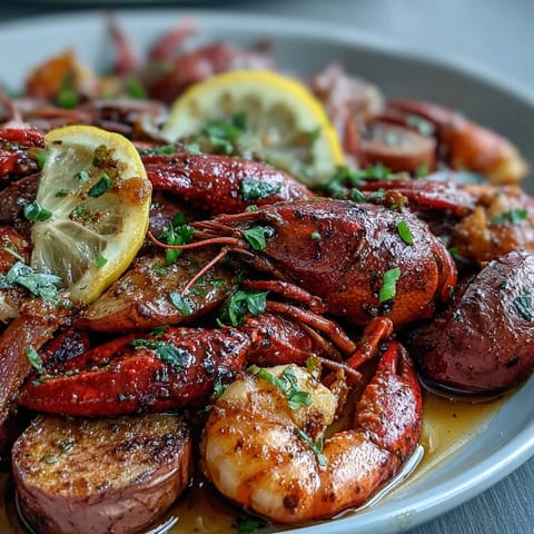 Vibrant indoor crawfish boil sheet pan dinner with andouille sausage, potatoes, and corn.