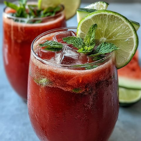 Vibrant pink Watermelon Lime Sparkling Punch with bubbles, fresh mint, and citrus slices, served over ice for a cool drink.