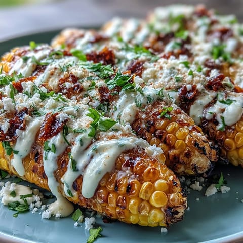 Microwave Elote-Style Corn with Cotija: golden cobs coated in creamy lime sauce, chili, and crumbly cheese, garnished with fresh cilantro.