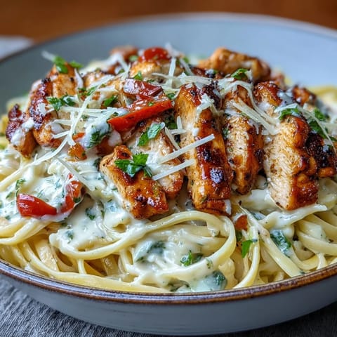 Spicy Cajun chicken with tender pasta in a velvety Alfredo sauce.